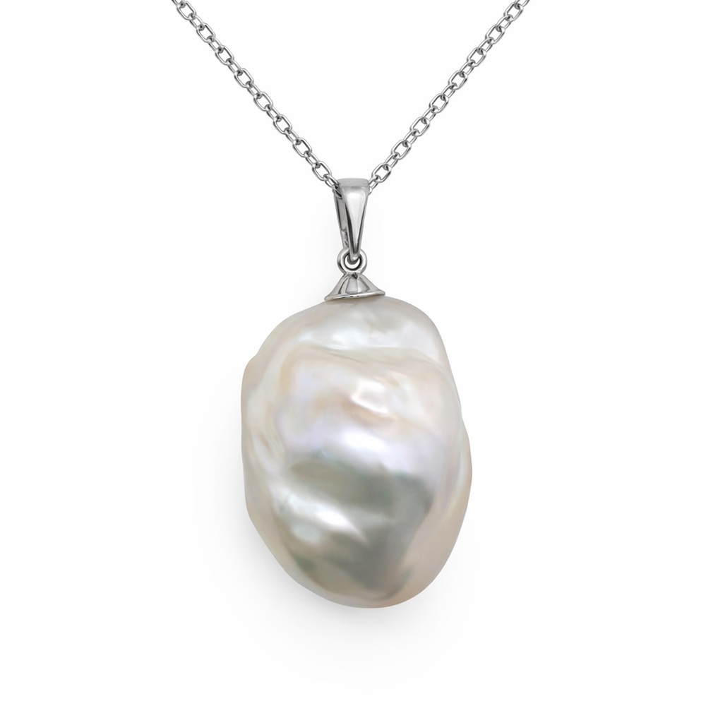 18k White Gold | Freshwater Baroque Pearl Pendant 19mm x 29mm